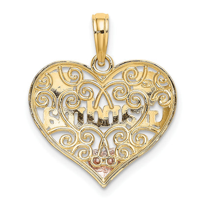 14k Two-tone with White Rhodium GRANDMA In Filigree Heart Charm