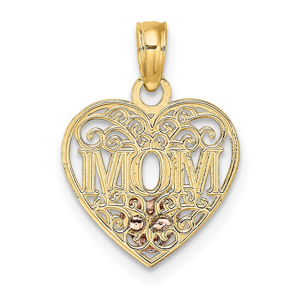 14K Two-tone w/White Rhodium Polished MOM  in Heart Pendant