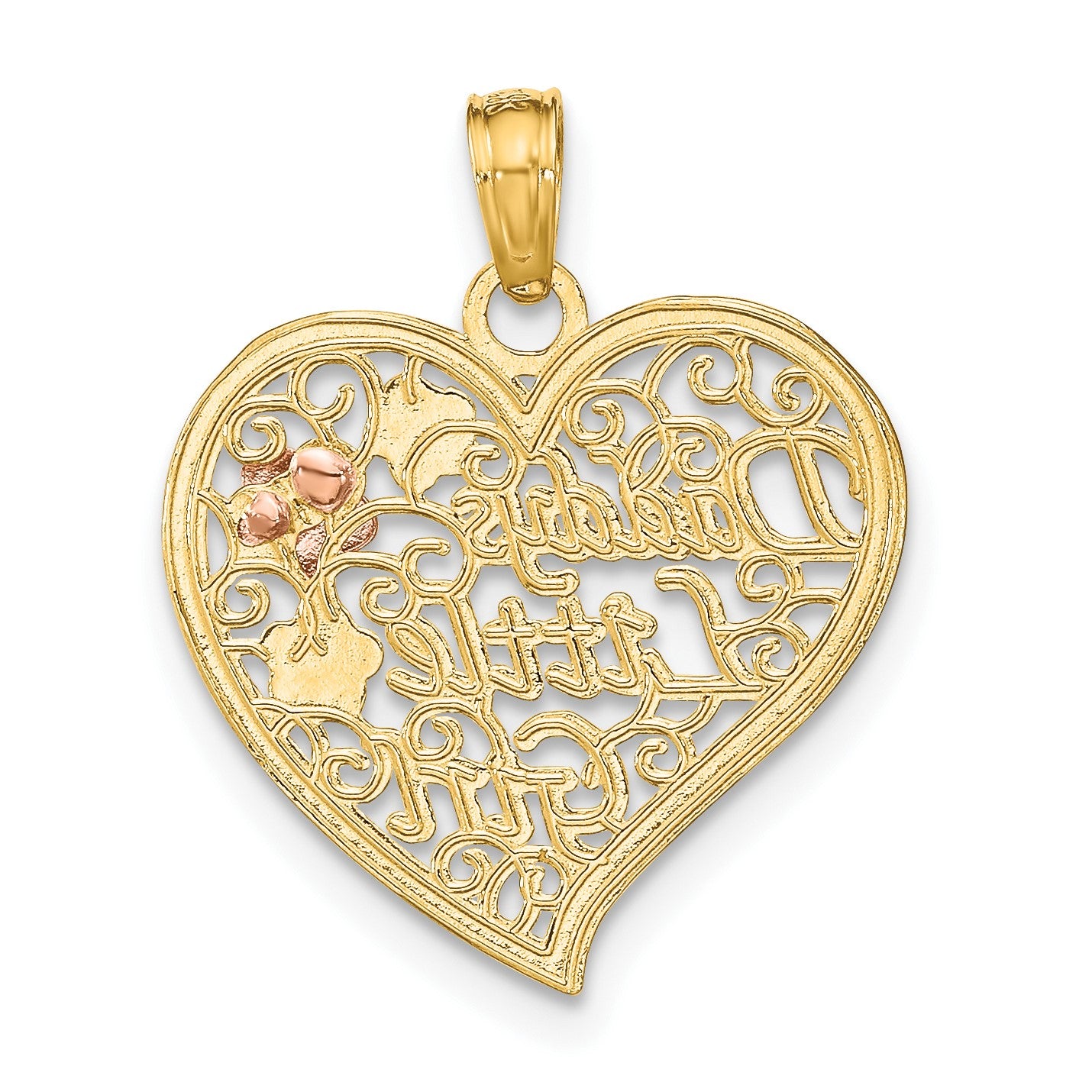 14k Two-tone with White Rhodium DADDYS LITTLE GIRL Filigree Heart Charm