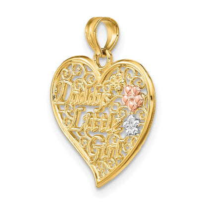 14k Two-tone with White Rhodium DADDYS LITTLE GIRL Filigree Heart Charm