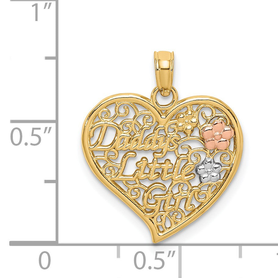 14k Two-tone with White Rhodium DADDYS LITTLE GIRL Filigree Heart Charm