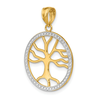 14k and White Rhodium Large Tree of Life Round Frame Charm