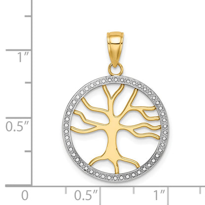 14k and White Rhodium Large Tree of Life Round Frame Charm
