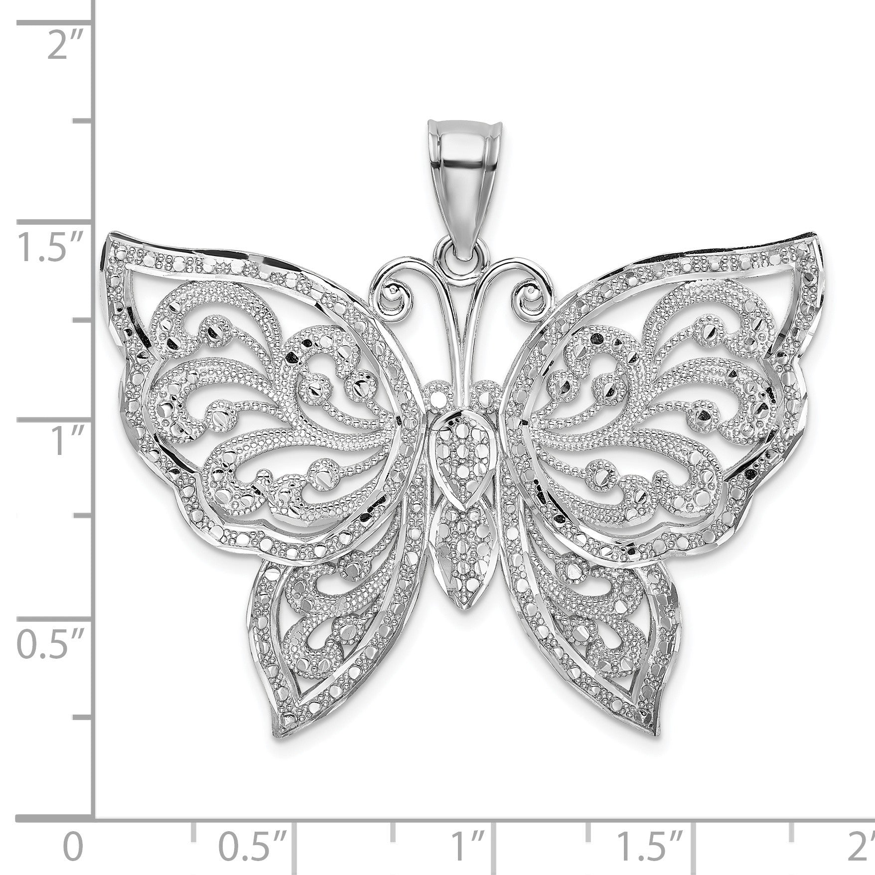 14K White Gold Large Diamond-cut Beaded Butterfly Pendant