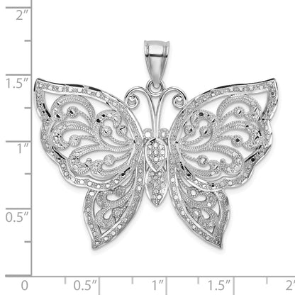 14K White Gold Large Diamond-cut Beaded Butterfly Charm