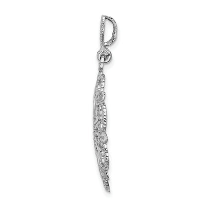 14K White Gold Starbust with Hearts Diamond-cut Beaded Charm