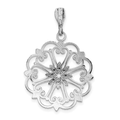 14K White Gold Starbust w/Heart Diamond-cut Beaded Charm