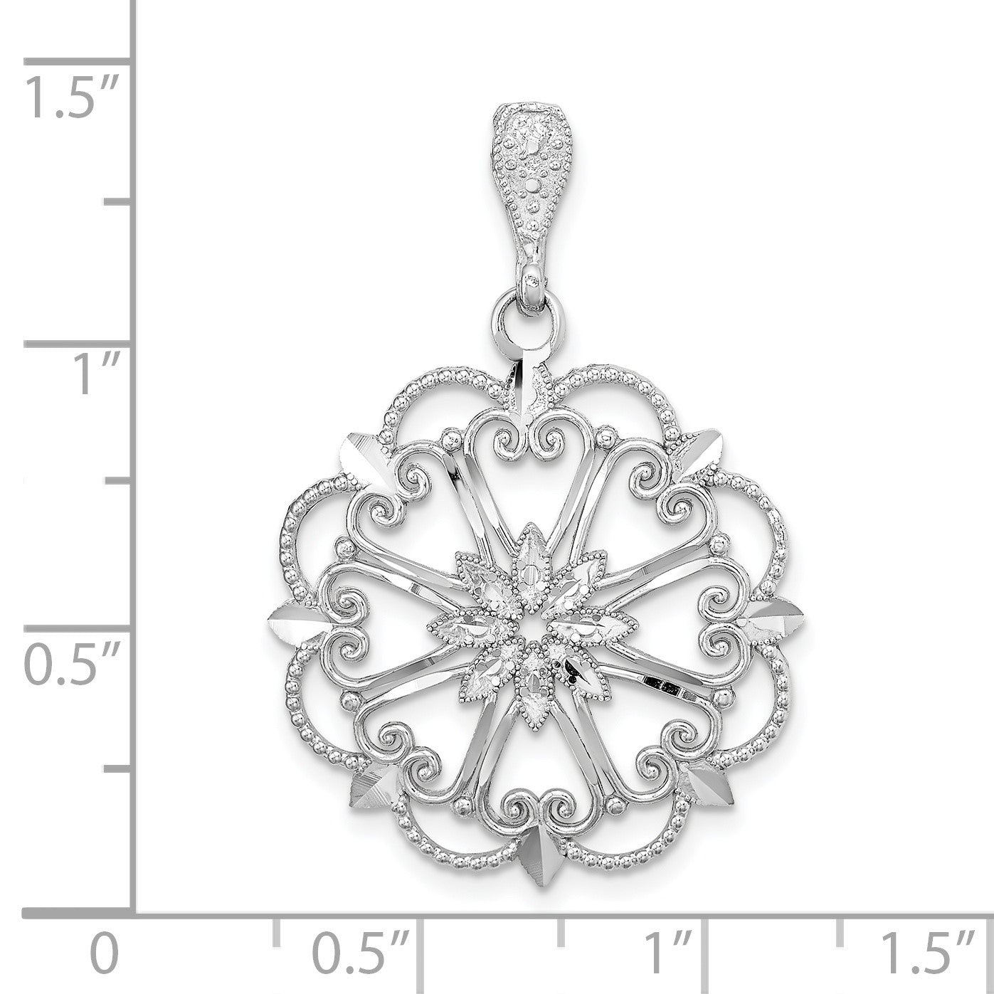 14K White Gold Starbust with Hearts Diamond-cut Beaded Charm
