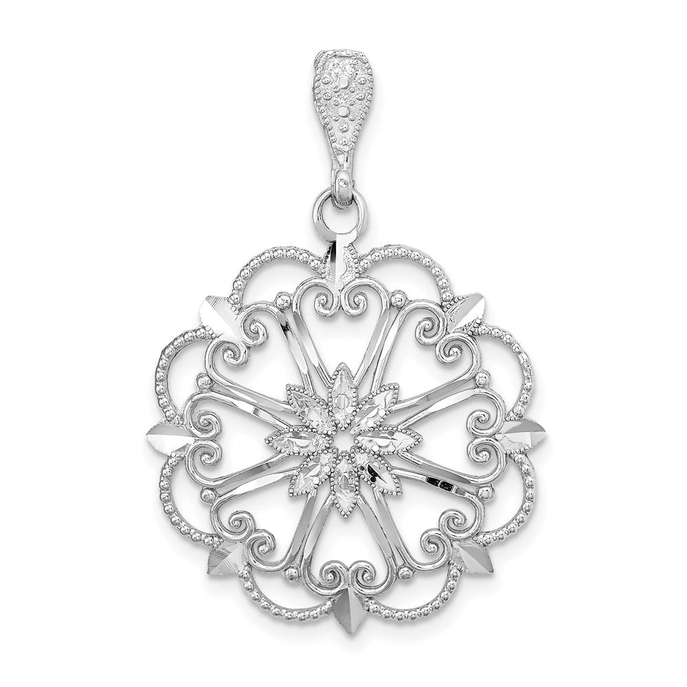 14K White Gold Starbust w/Heart Diamond-cut Beaded Charm