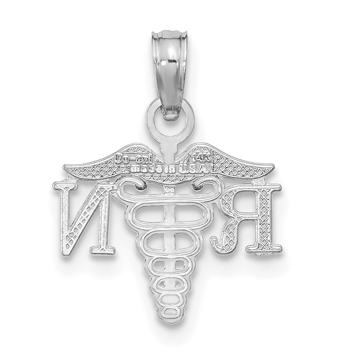 14K White Gold Textured RN Registered Nurse Caduceus Charm