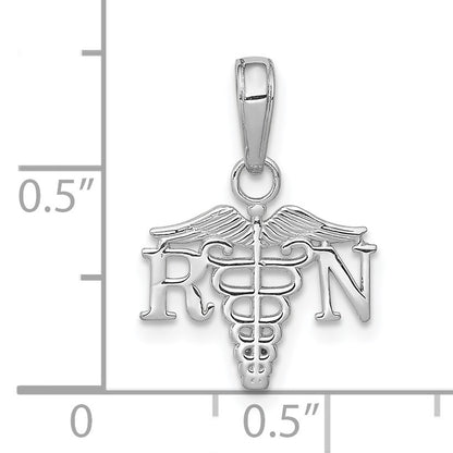 14K White Gold Textured RN Registered Nurse Caduceus Charm