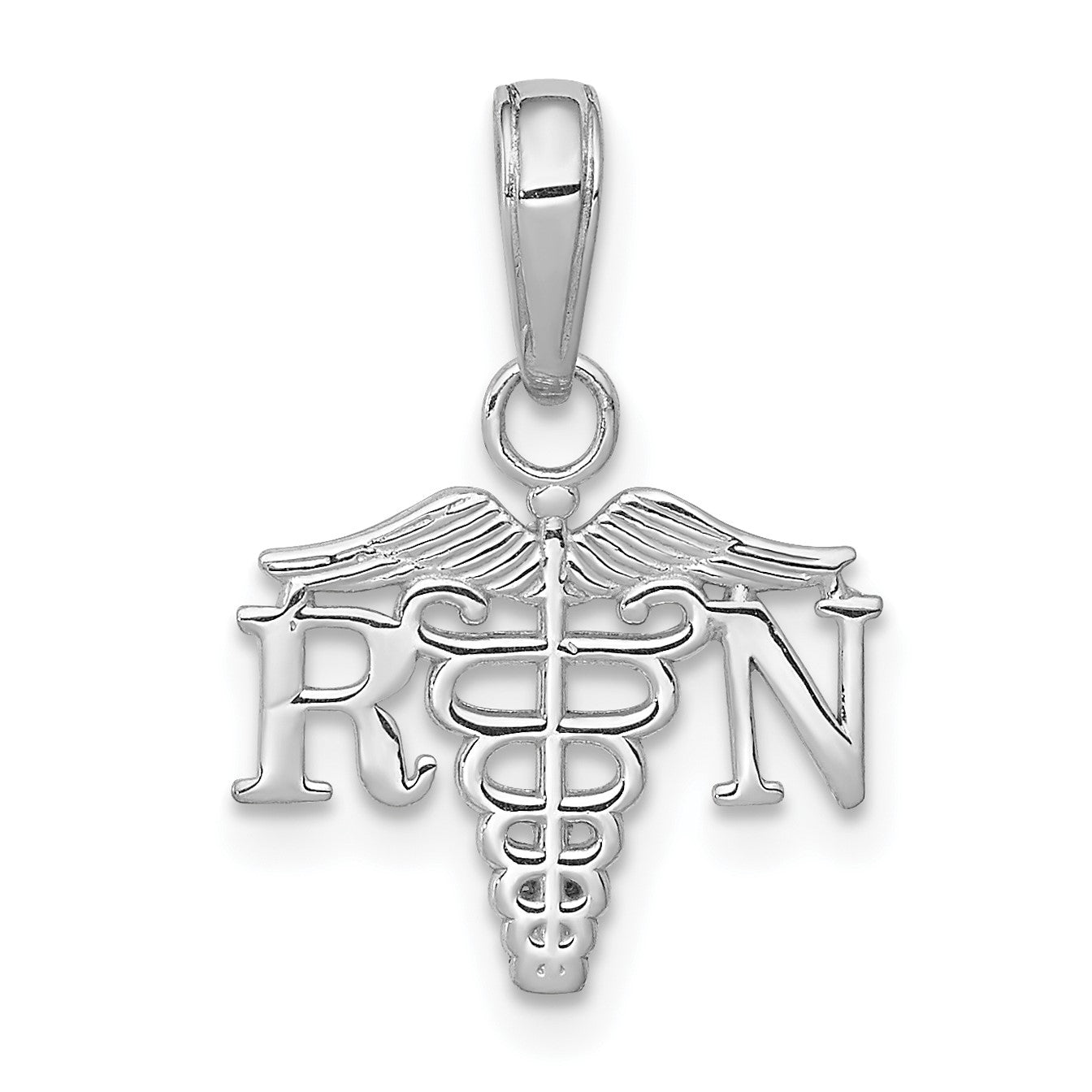 14K White Gold Textured RN Registered Nurse Caduceus Charm