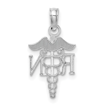 14k White Gold Polished R.N. Registered Nurse Pendant