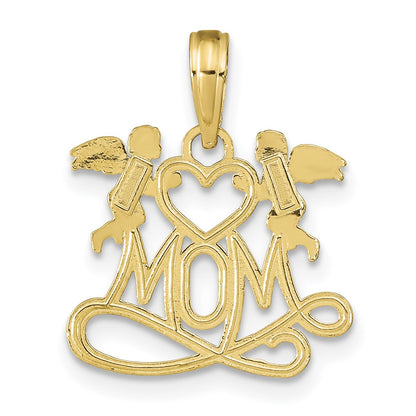 14K Polished MOM with Heart and Angels Pendant