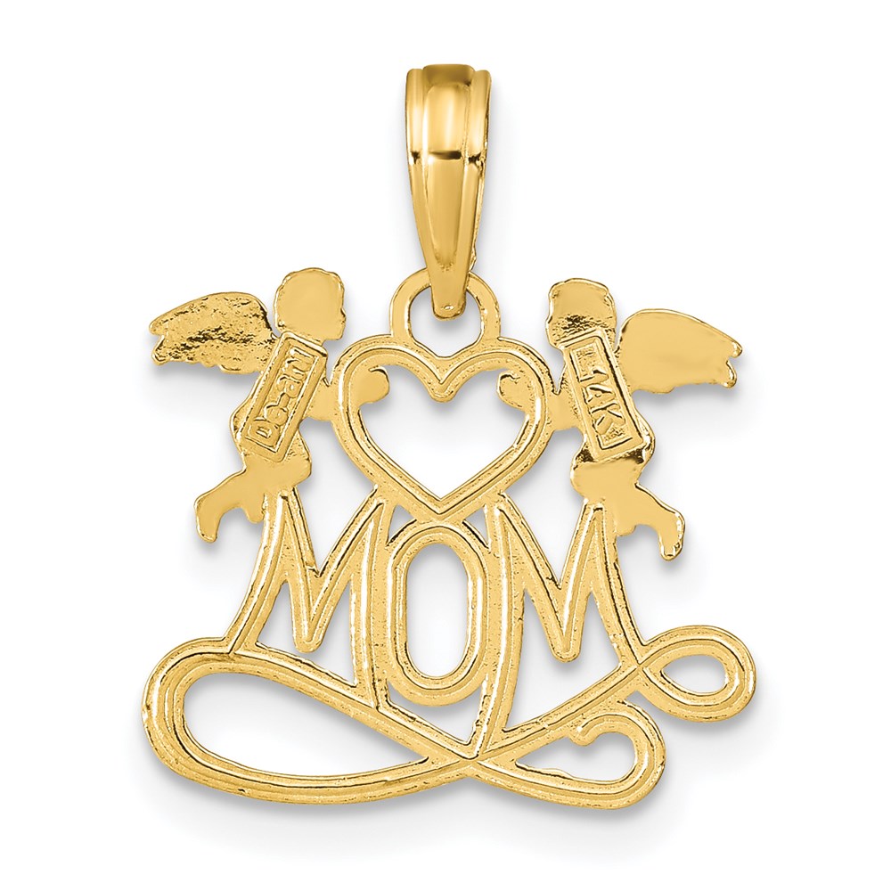 14K Polished MOM w/Heart and Angels Pendant