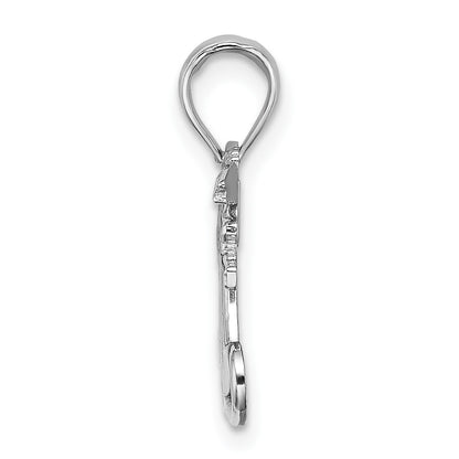 14K White Gold MOM with Heart and Angels Pendant