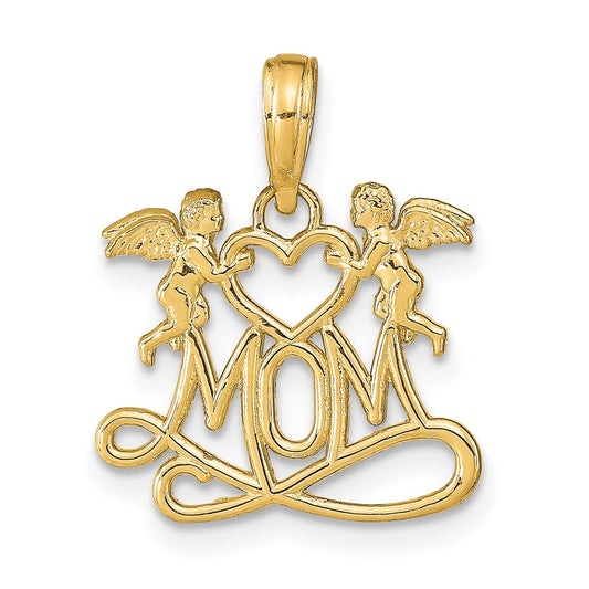 14K Polished MOM w/Heart and Angels Pendant