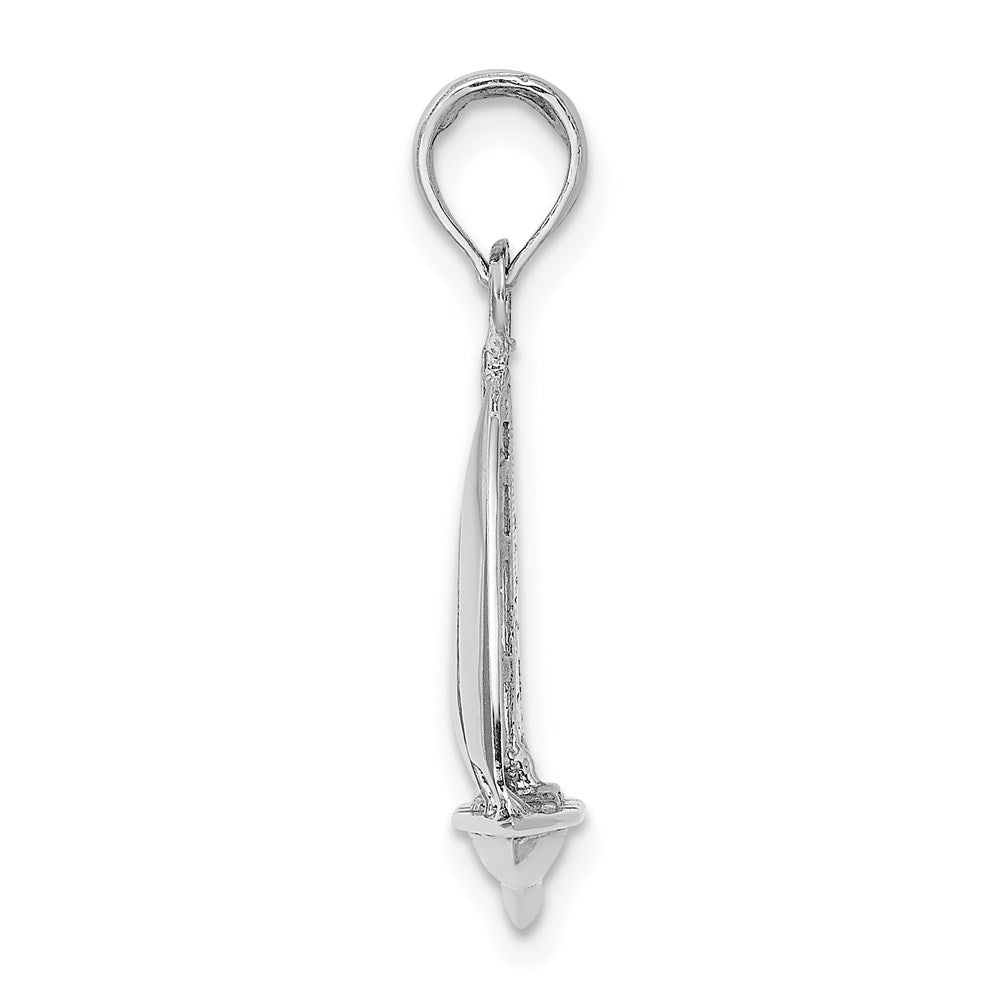 14K White Gold Polished 3-D Sailboat Charm