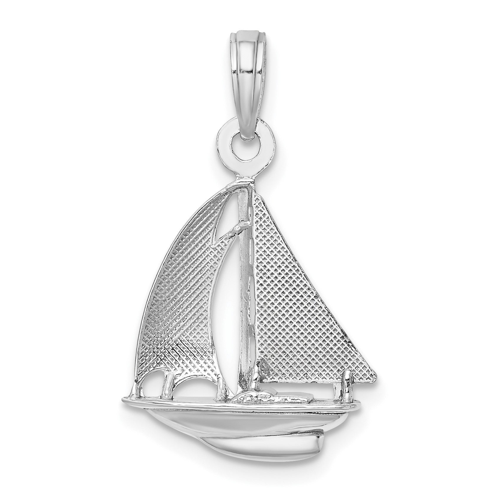 14K White Gold Polished 3-D Sailboat Charm