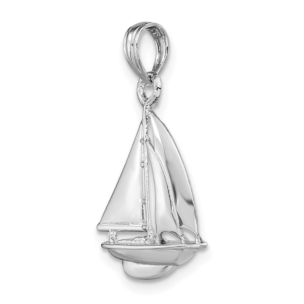 14K White Gold Polished 3-D Sailboat Charm