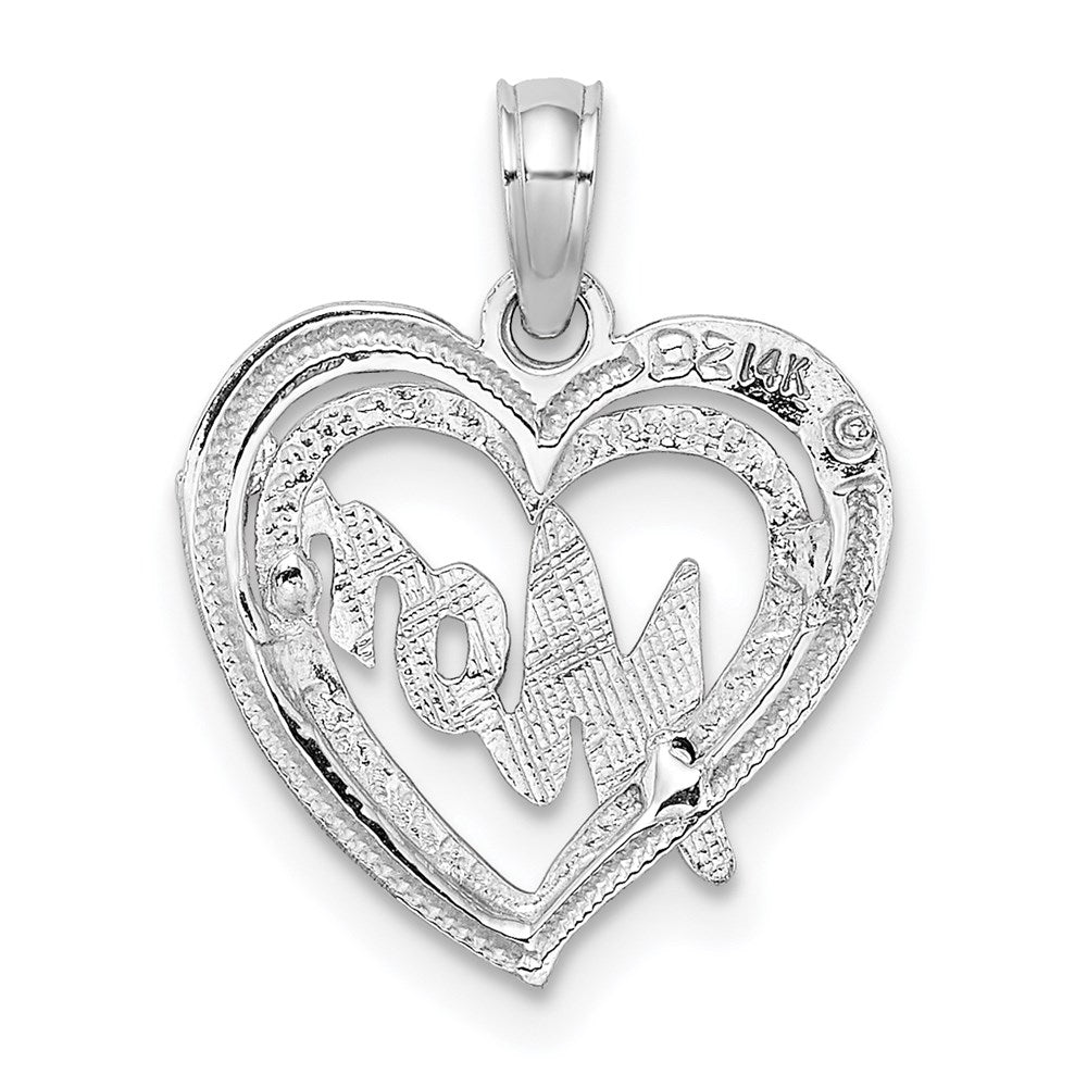 14K White Gold MOM Inside Heart Charm