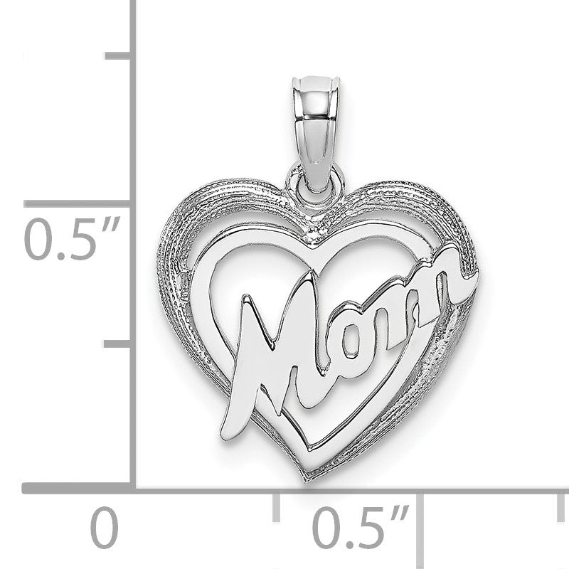 14K White Gold MOM Inside Heart Charm