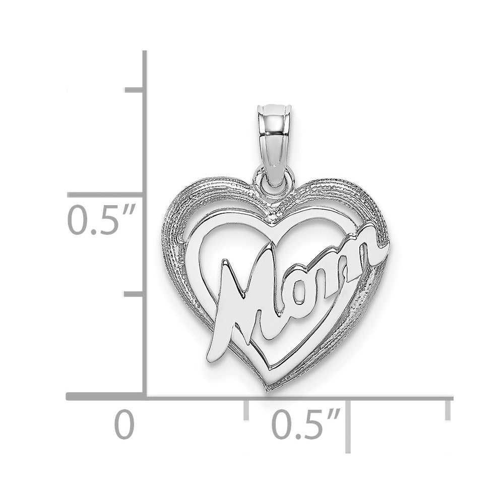 14K White Gold MOM Inside Heart Charm