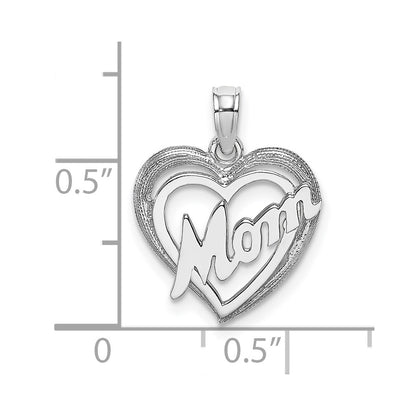 14K White Gold MOM Inside Heart Charm