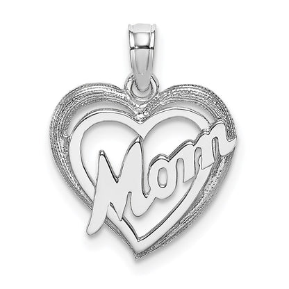 14K White Gold MOM Inside Heart Charm