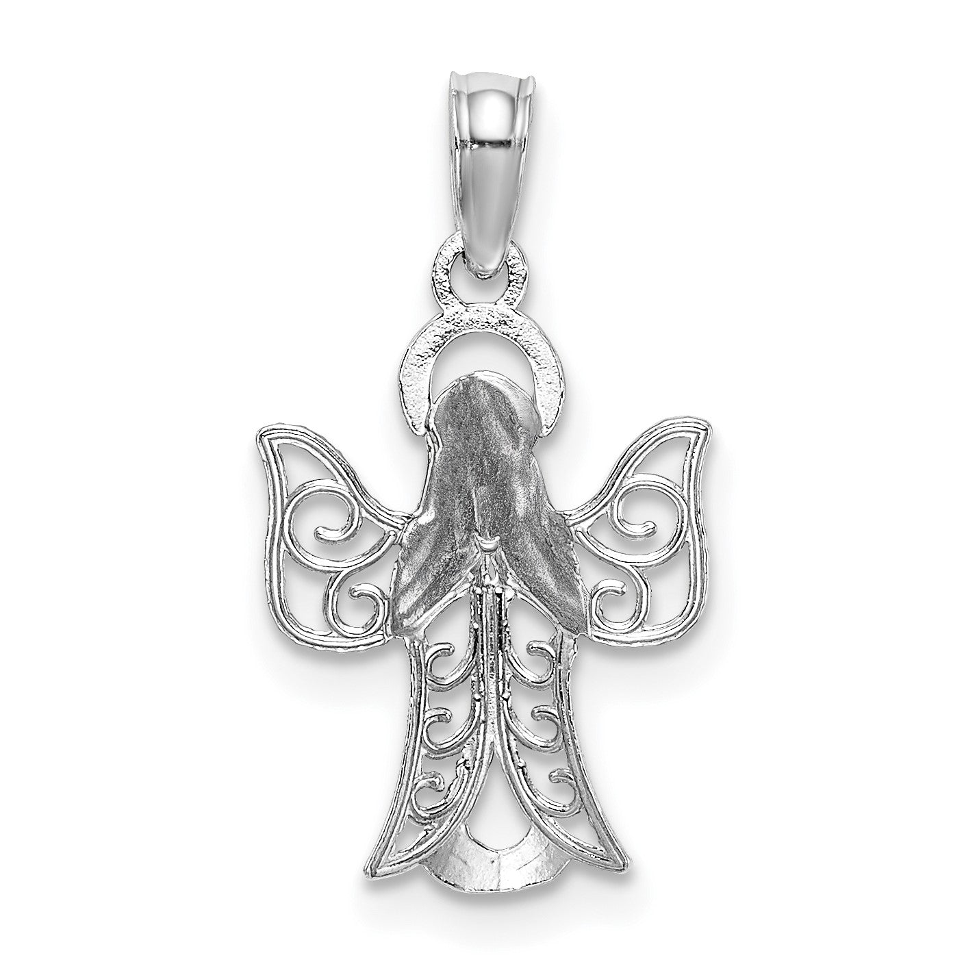 14k White Gold Filigree Angel Pendant