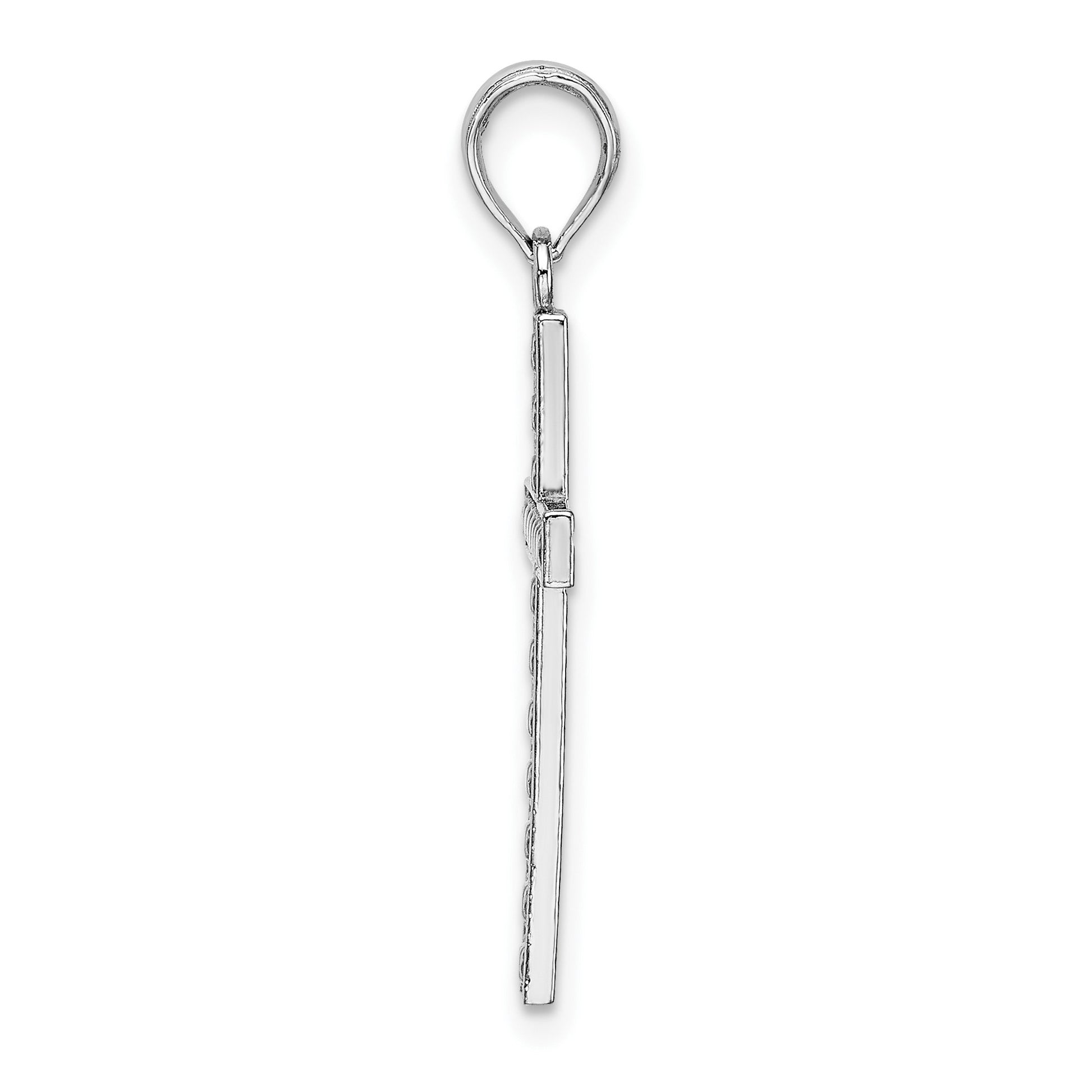 14K White Gold Beaded Block Cross Charm