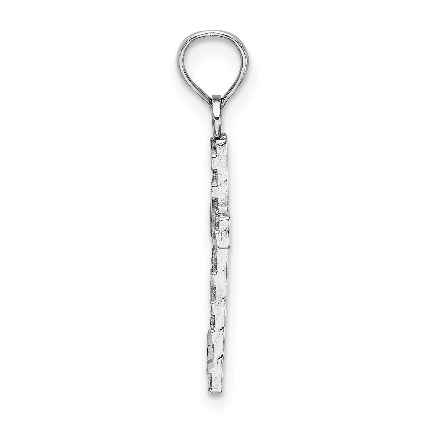 14k White Gold Diamond-cut Cross Pendant