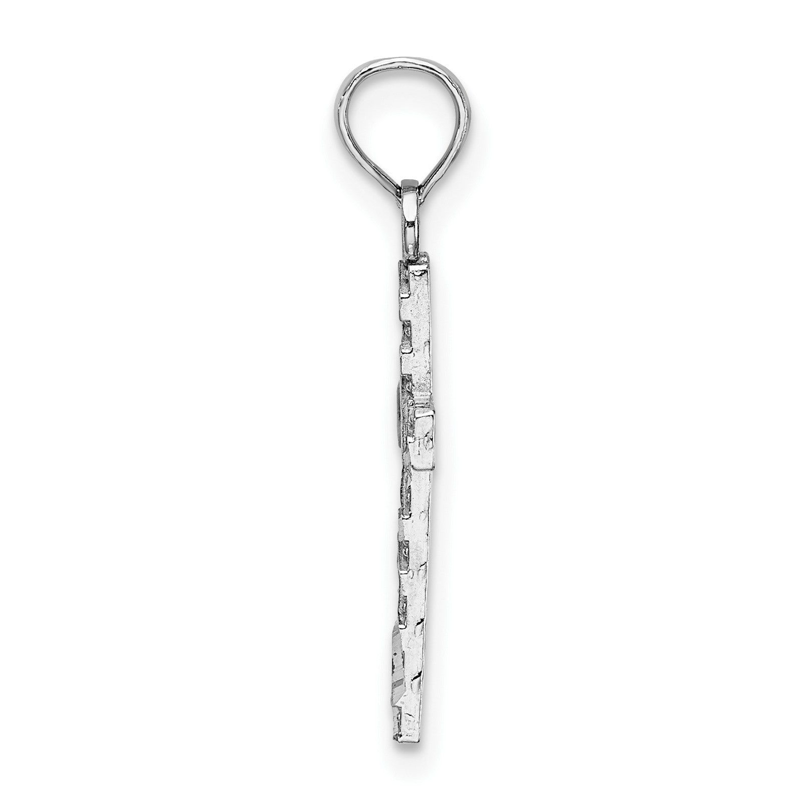 14k White Gold Diamond-cut Cross Pendant