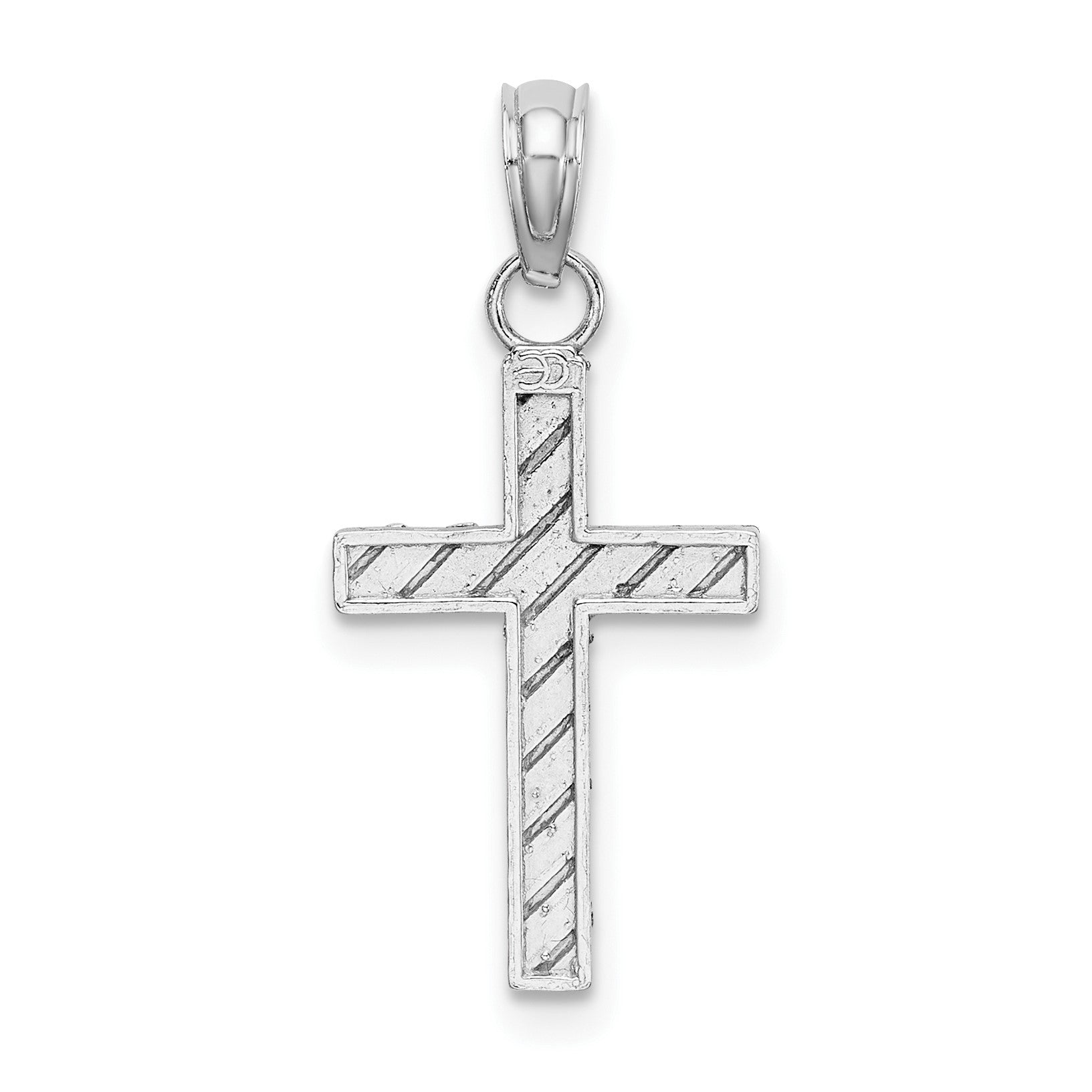 14k White Gold Diamond-cut Cross Pendant