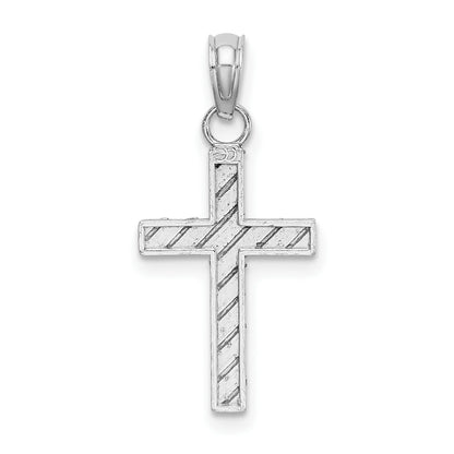 14k White Gold Diamond-cut Cross Pendant