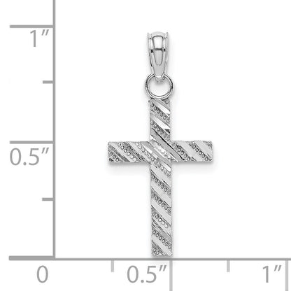 14k White Gold Diamond-cut Cross Pendant