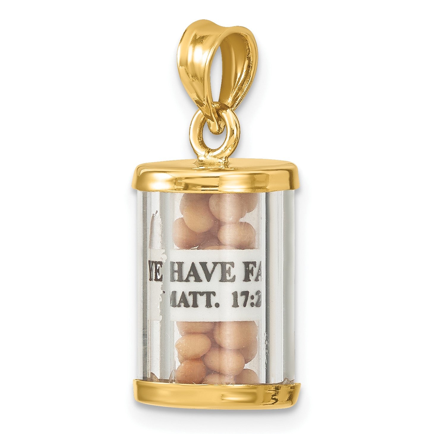 14K 3-D Mustard Seeds with Matthew 17:20 Scroll Inside Pendant