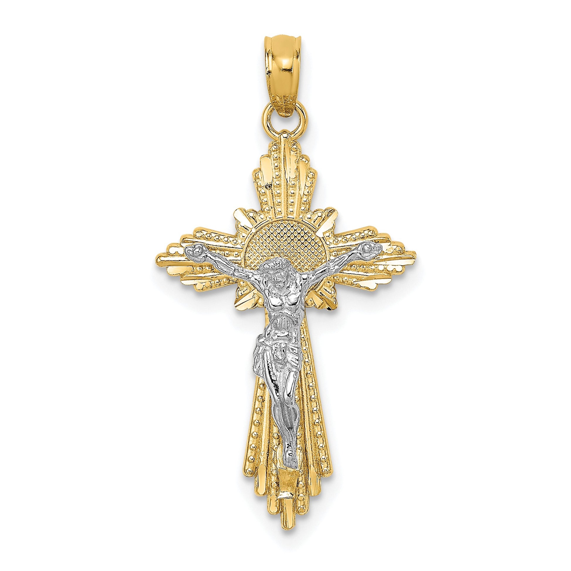 14K Two-tone Diamond-cut Crucifix Pendant