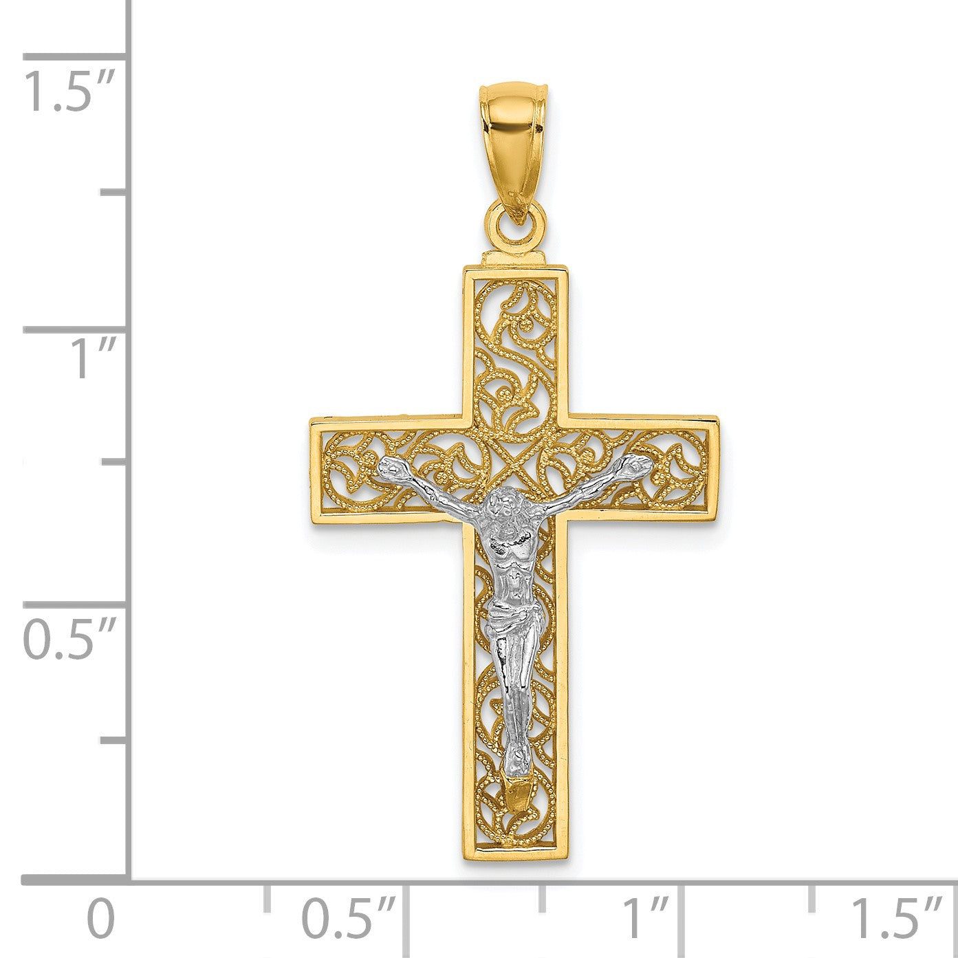 14k Two-tone Filigree Crucifix Pendant