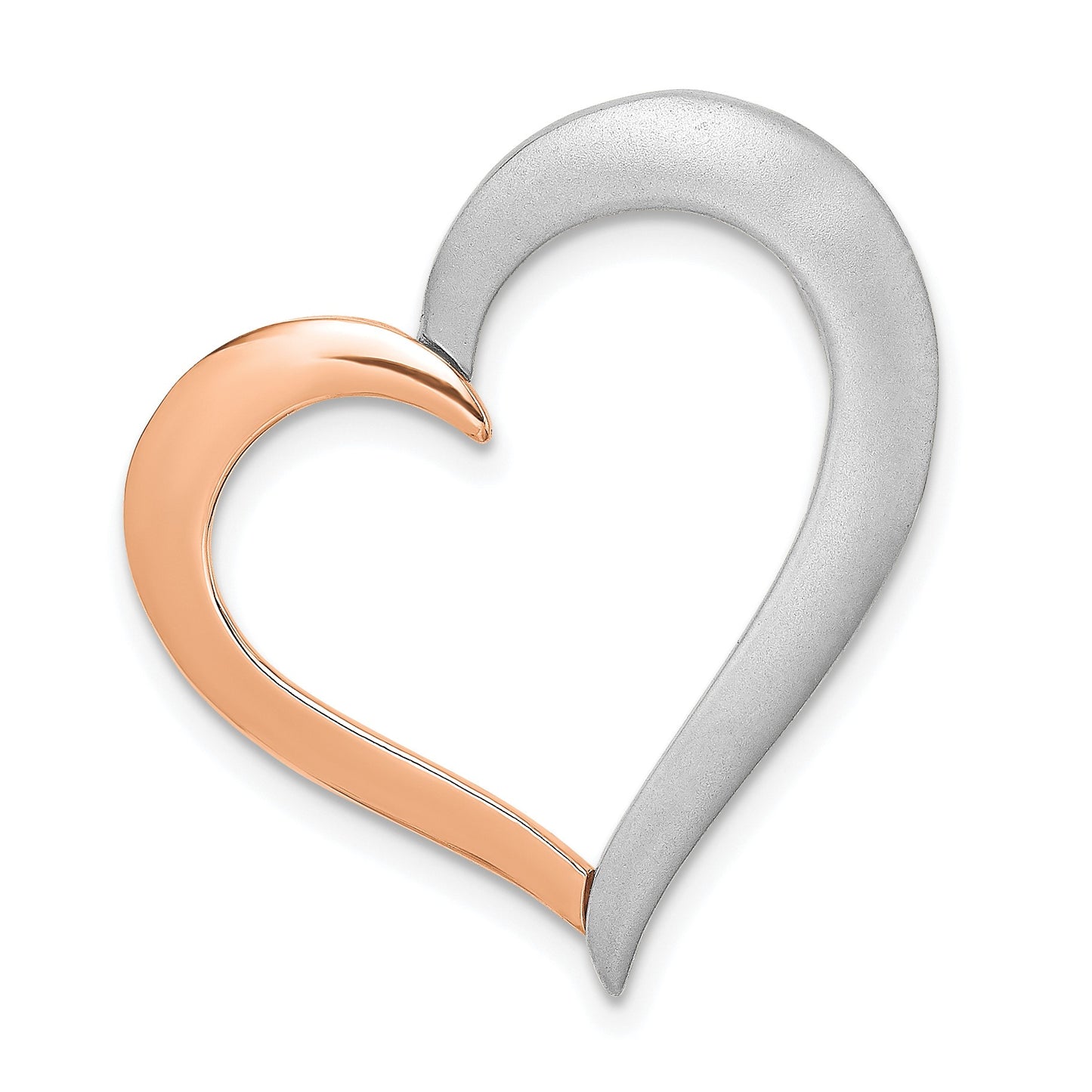 14K Two-tone Polished and Satin Heart Chain Slide