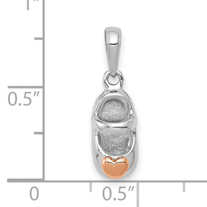 14k Two-tone White and Rose Gold Baby Shoe with Heart Charm