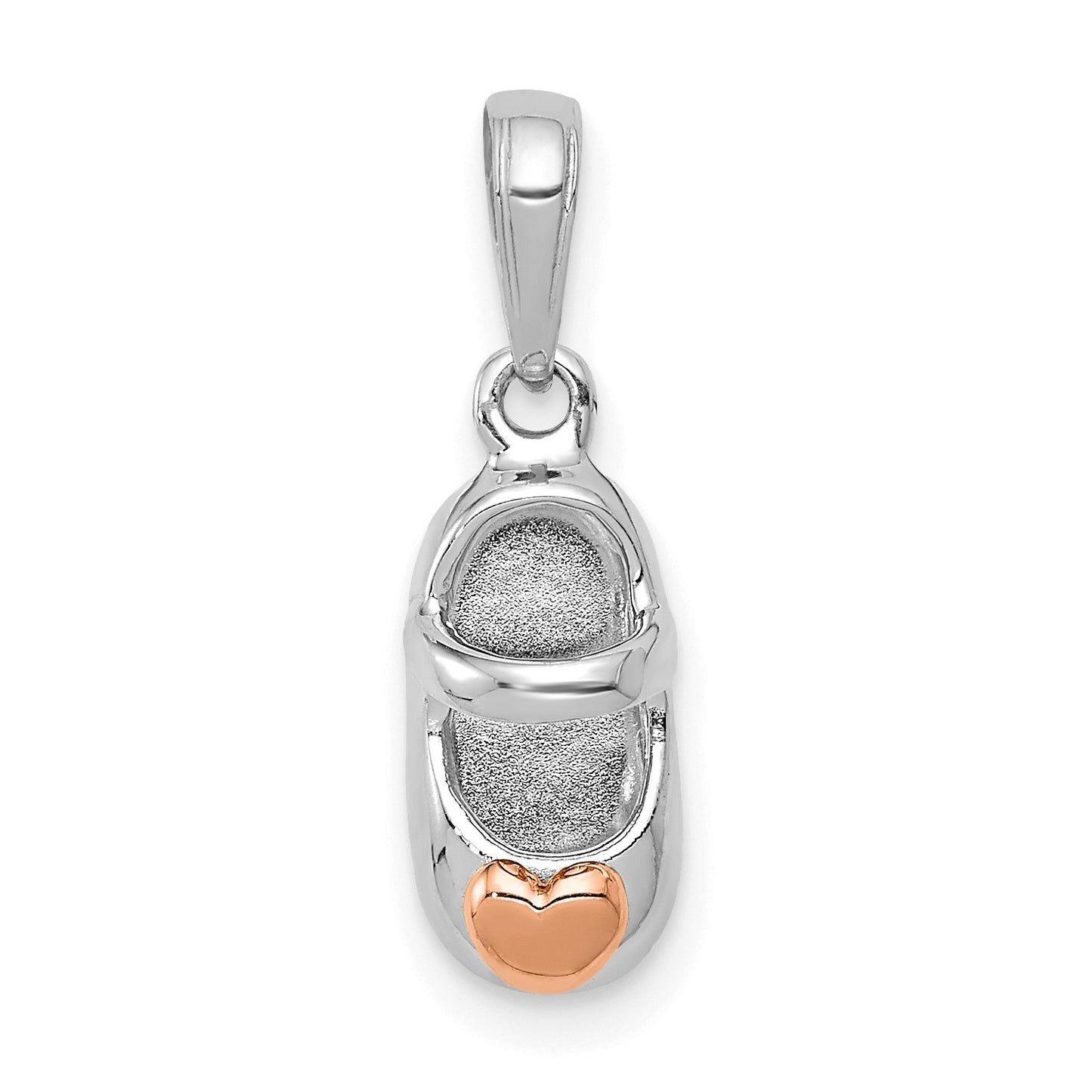14k Two-tone White and Rose Gold Baby Shoe with Heart Charm