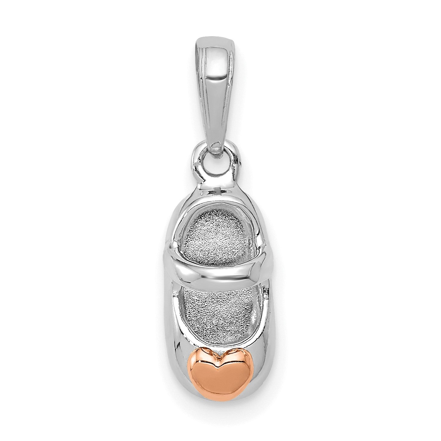 14k Two-tone White and Rose Gold Baby Shoe with Heart Charm