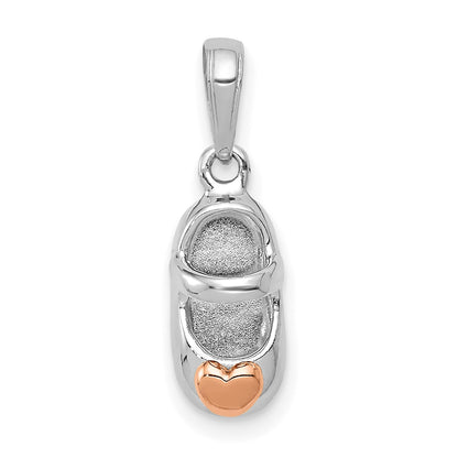14k Two-tone White and Rose Gold Baby Shoe with Heart Charm