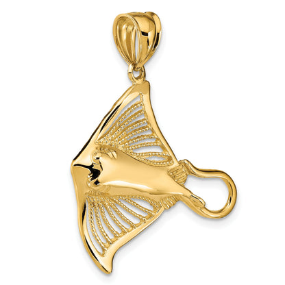14K Polished and Cut-Out Textured Accent Stingray Charm