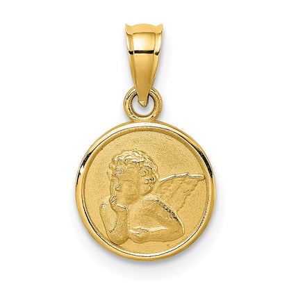 14k 10mm Engraved Angel Coin Charm