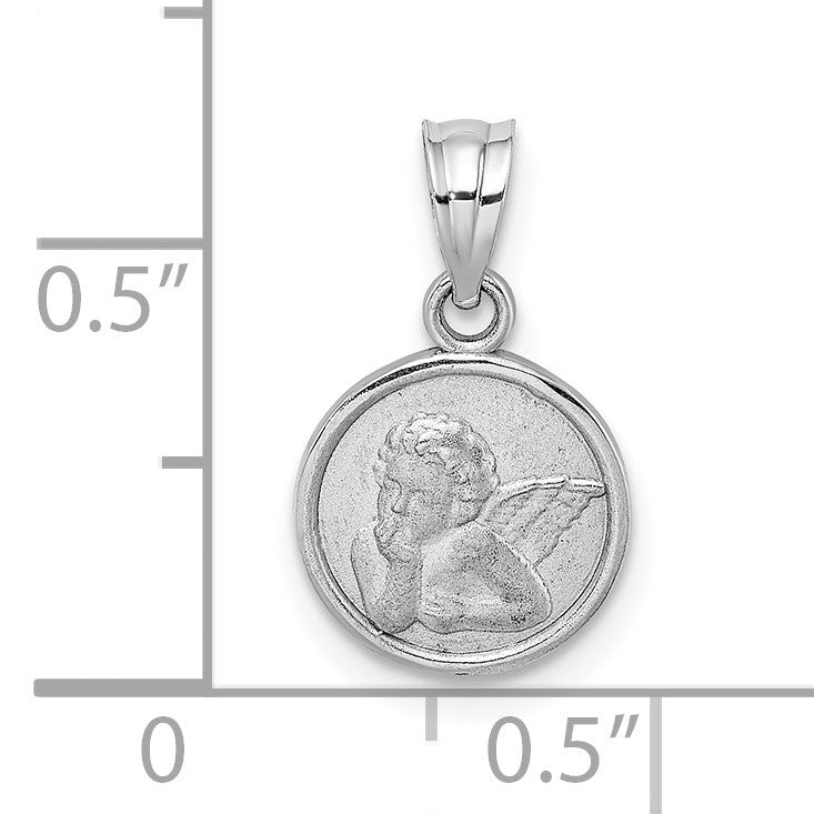 14k White Gold 10mm Textured Angel Coin Charm