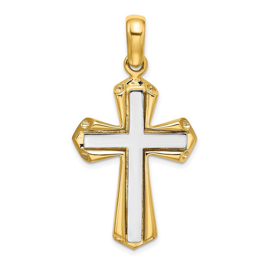 14K Two-tone Polished Cross Charm