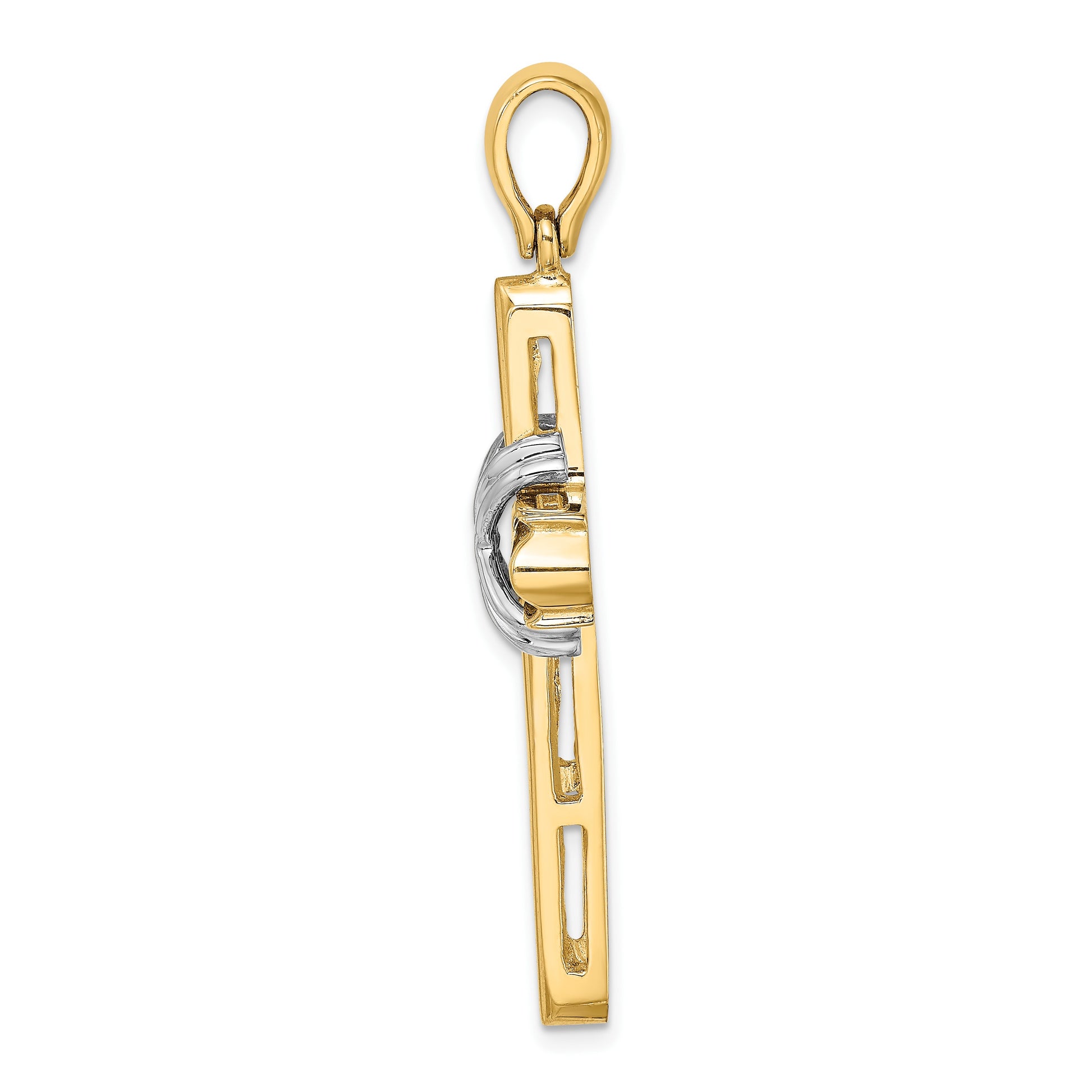 14K Two-tone -X- Center Polished Cross Pendant