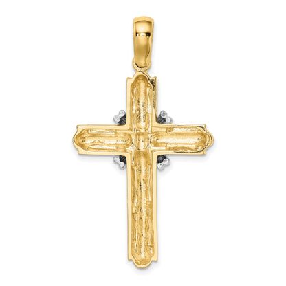 14K Two-tone -X- Center Polished Cross Pendant